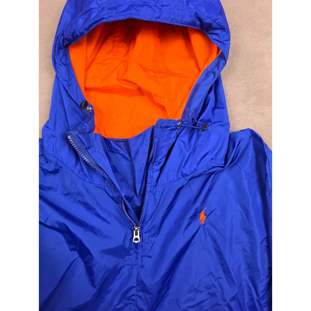 Polo Ralph Lauren Anorak Windbreaker Jacket Men XL Blue Nylon Hooded Quarter Zip